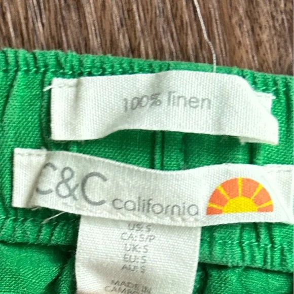 C&C CALIFORNIA Linen High Waist Kelly Green Shorts Elastic Coastal Casual | Sz S - Picture 2 of 8